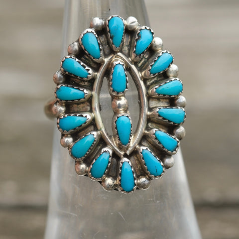 Vintage Sterling Turquoise Cluster Ring 5.75