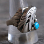 Vintage Sterling Turquoise Eagle Ring 11.5