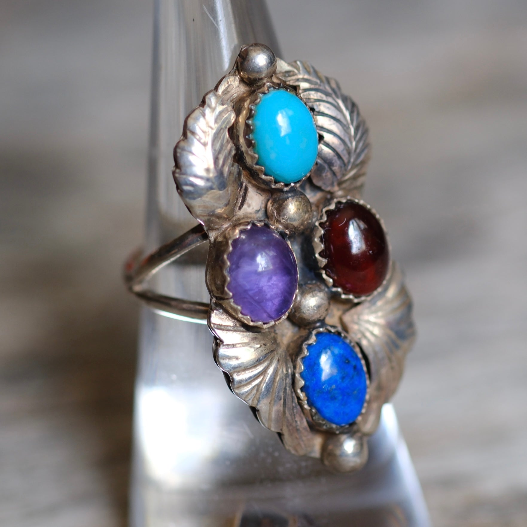 Vintage Sterling Multistone Cluster Feather Ring 6.75
