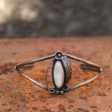 Vintage Sterling Mother Of Pearl Feather Cuff Bracelet