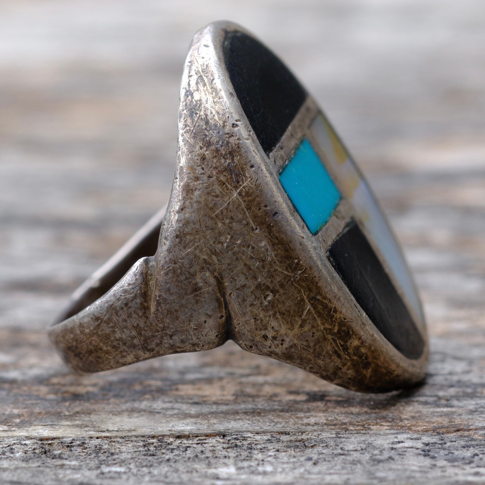 Vintage Sterling Multistone Inlay Ring 11