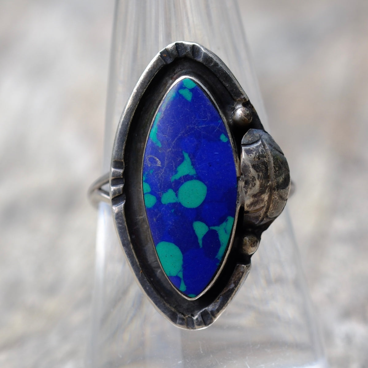 Vintage Sterling Azurite Feather Ring 8