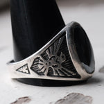 Vintage Sterling Hematite Thunderbird Ring 14.75