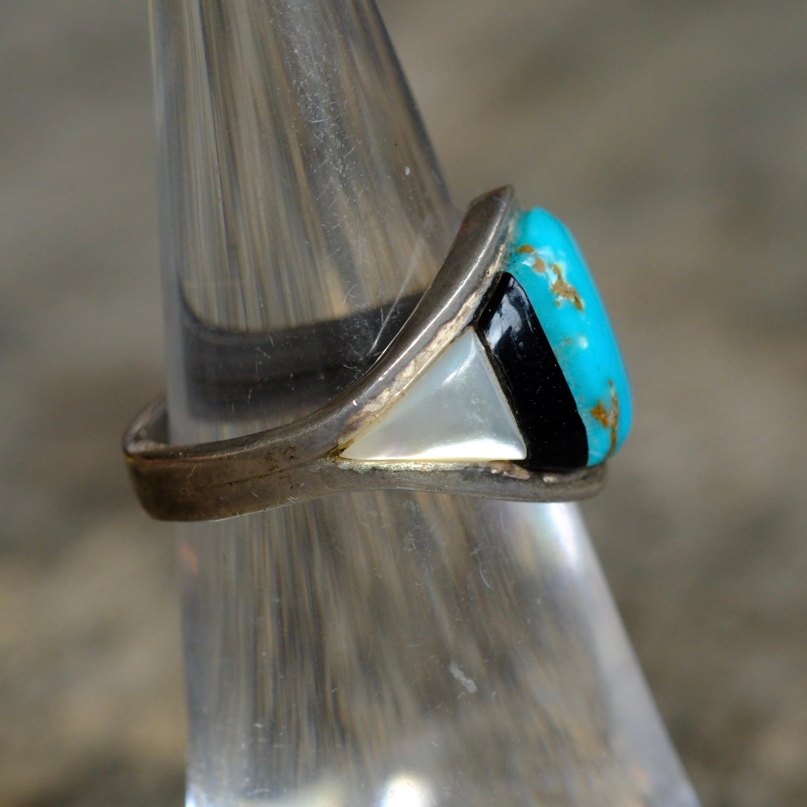Vintage Sterling Multistone Inlay Ring 4.5