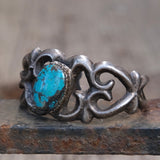 Vintage Old Pawn Sandcast Turquoise Cuff