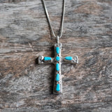 Vintage Sterling 7-Stone Coral  Cross Necklace