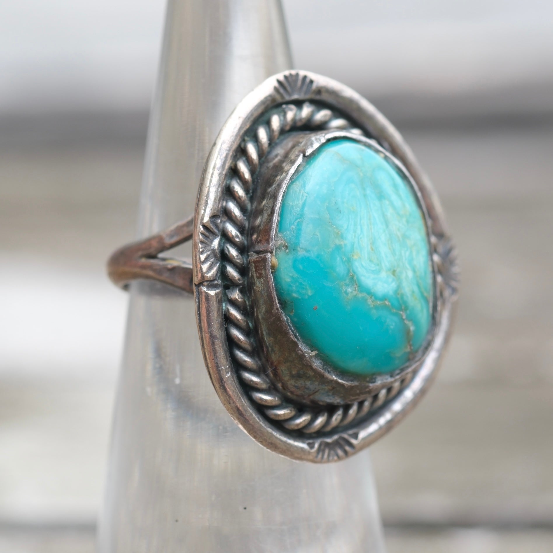 Vintage Sterling Turquoise Roper Ring 4