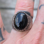 Vintage Sterling Onyx Ribbed Band Ring 10