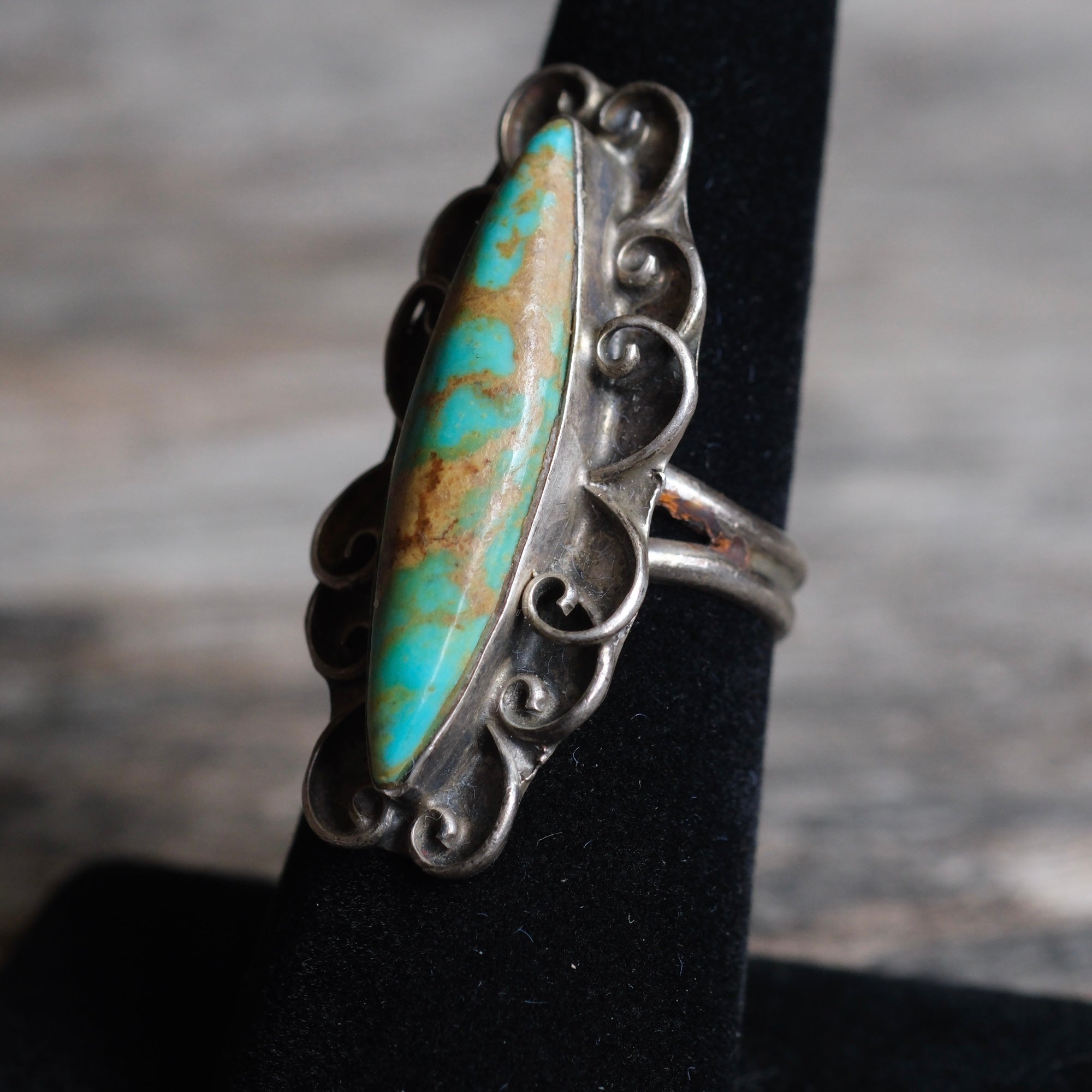 Vintage Sterling Turquoise Florette Ring 6