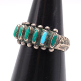 Vintage Sterling Petit Point Turquoise Ring 6.75