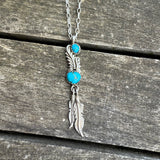 Vintage Sterling 2-Stone Turquoise Feather Necklace