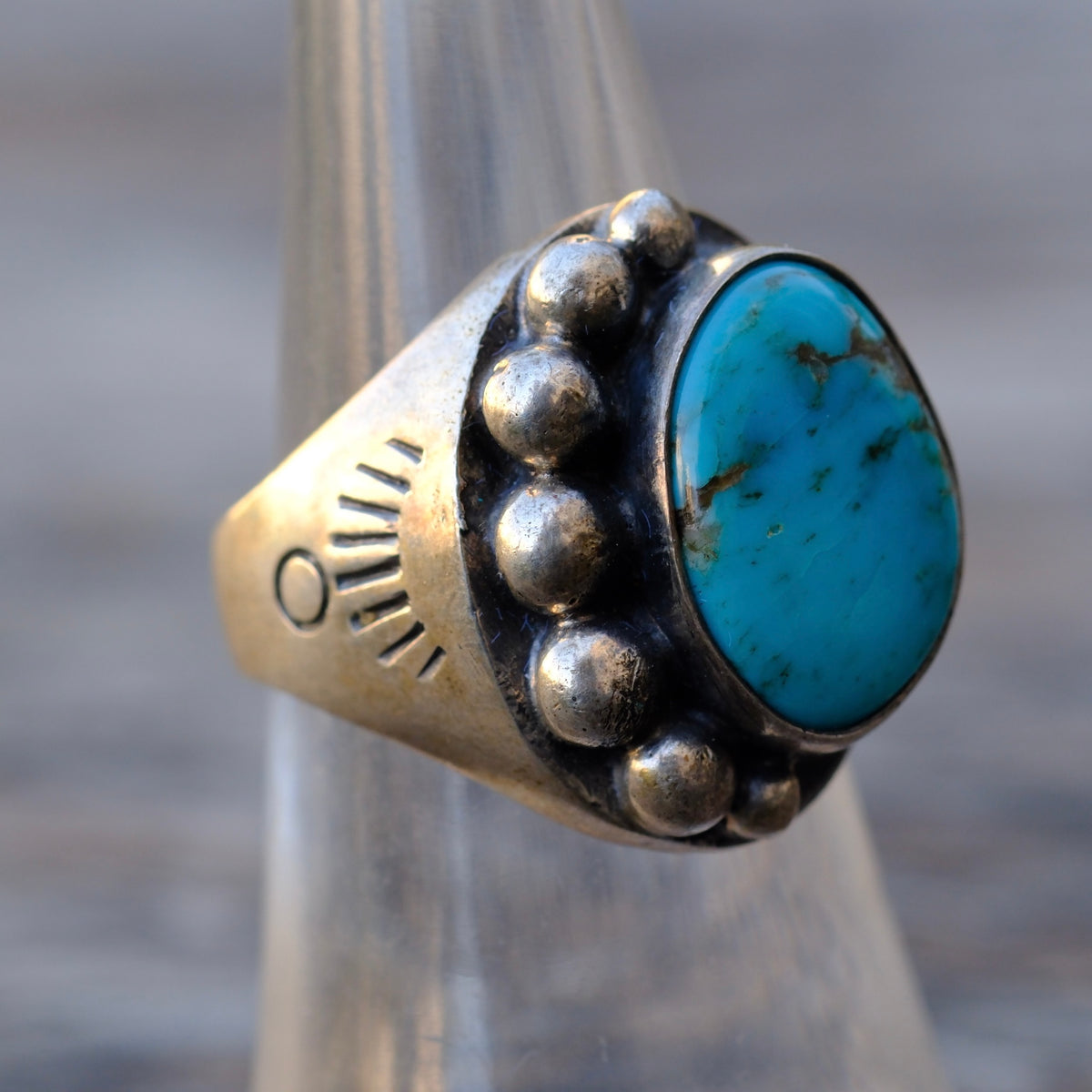 Vintage Sterling Turquoise Stamped Band Ring 7