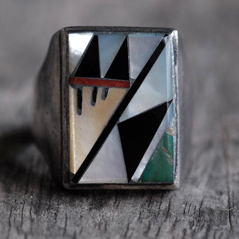 Vintage Sterling Zuni Inlay Ring 12