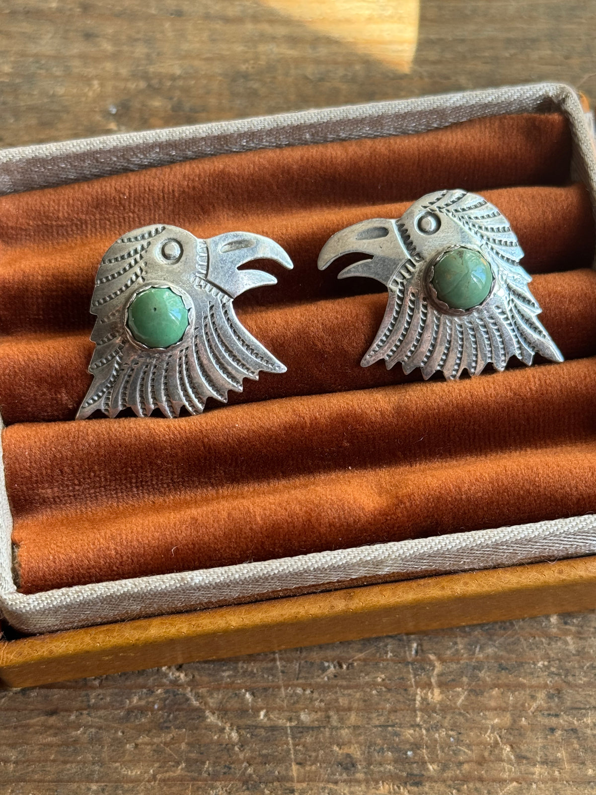 Vintage Sterling Silver Turquoise Eagle Earrings