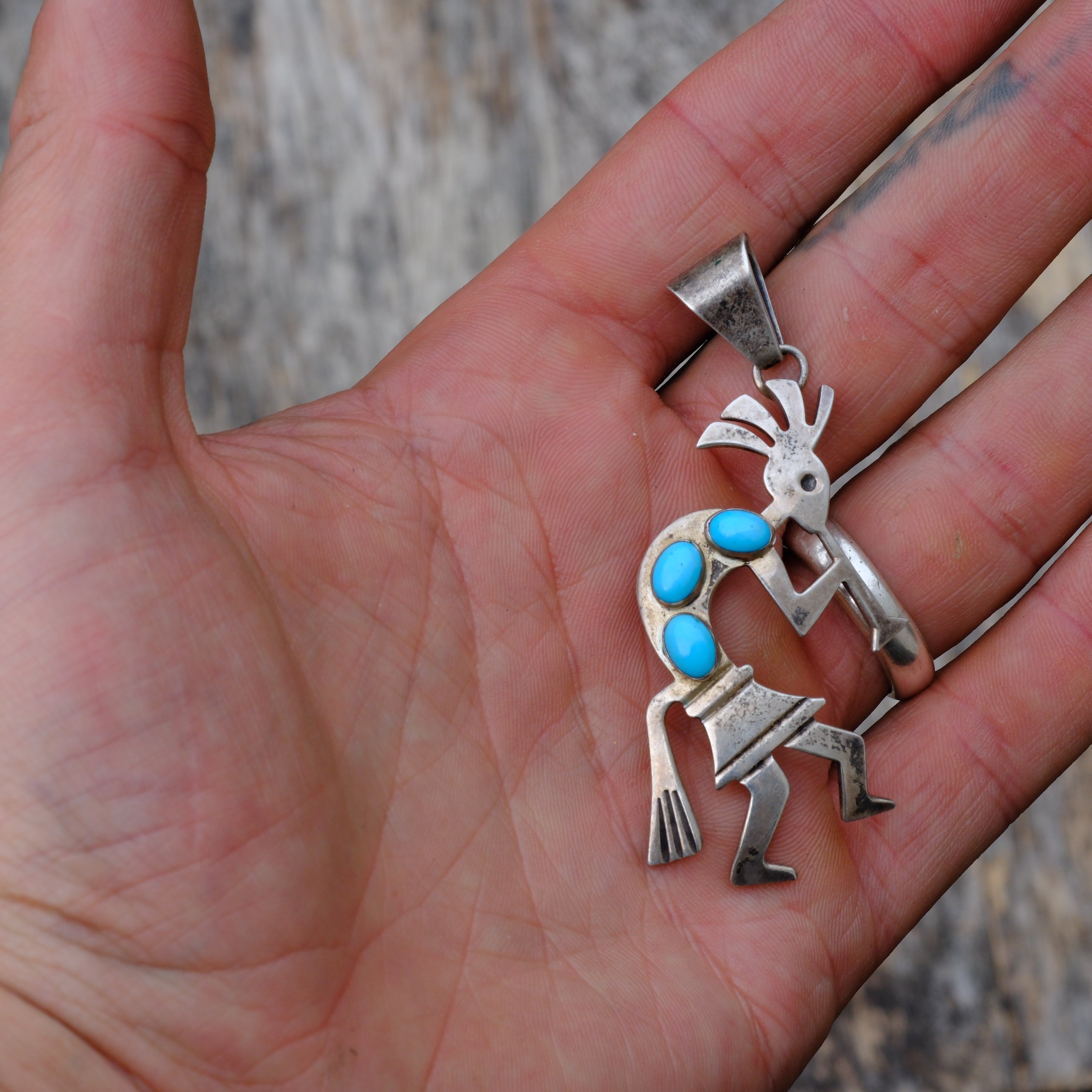 Vintage Sterling Turquoise Kokopelli Pendant