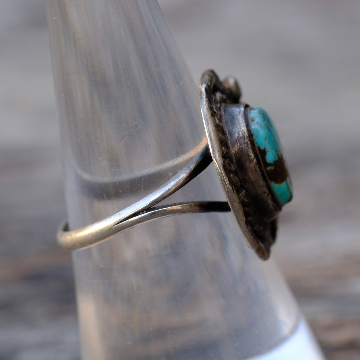 Vintage Sterling Turquoise Feather Ring 8