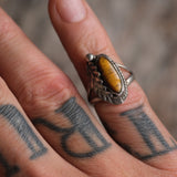 Vintage Sterling Tigers Eye Feather Ring 5.5