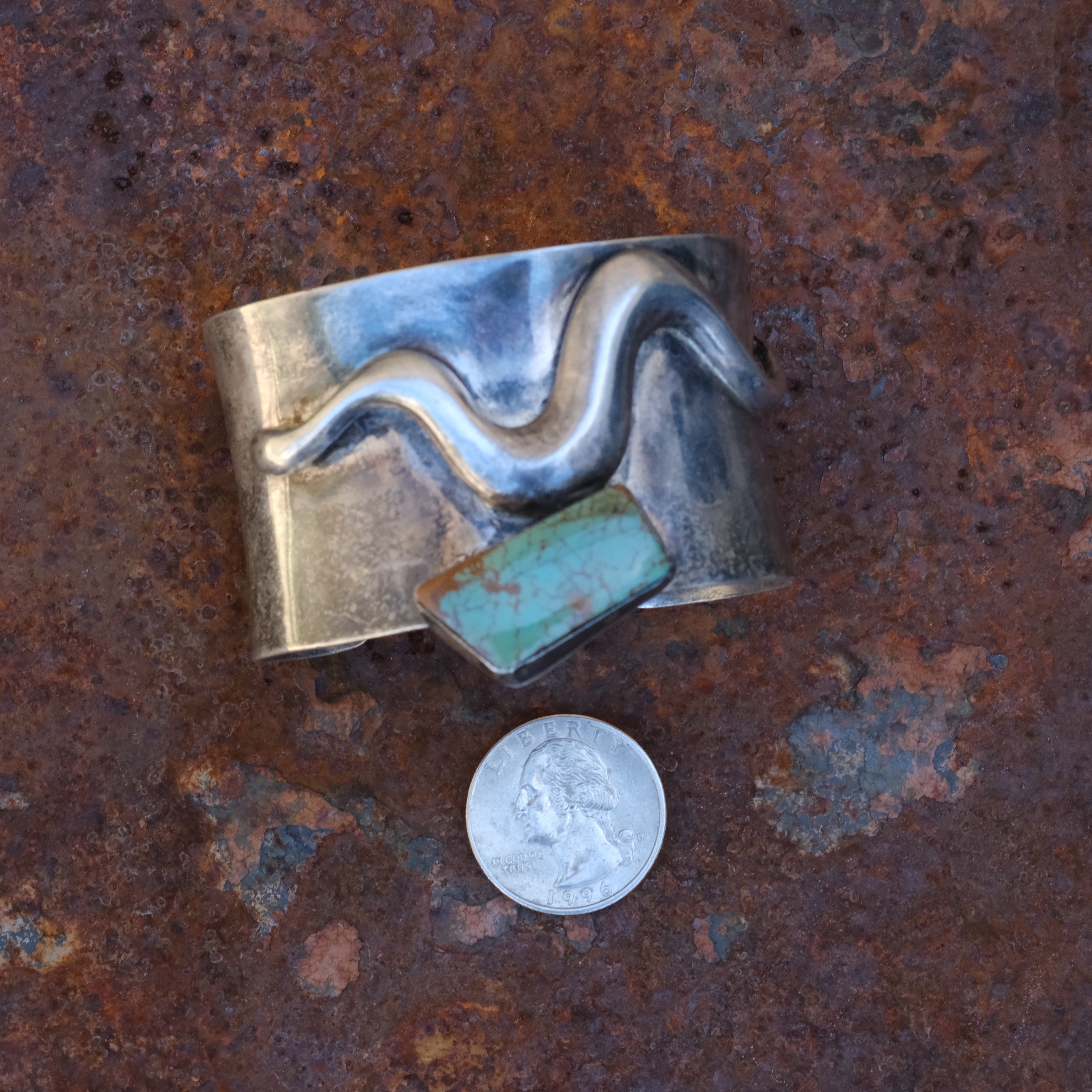 Vintage Sterling Turquoise Wide Cuff Bracelet