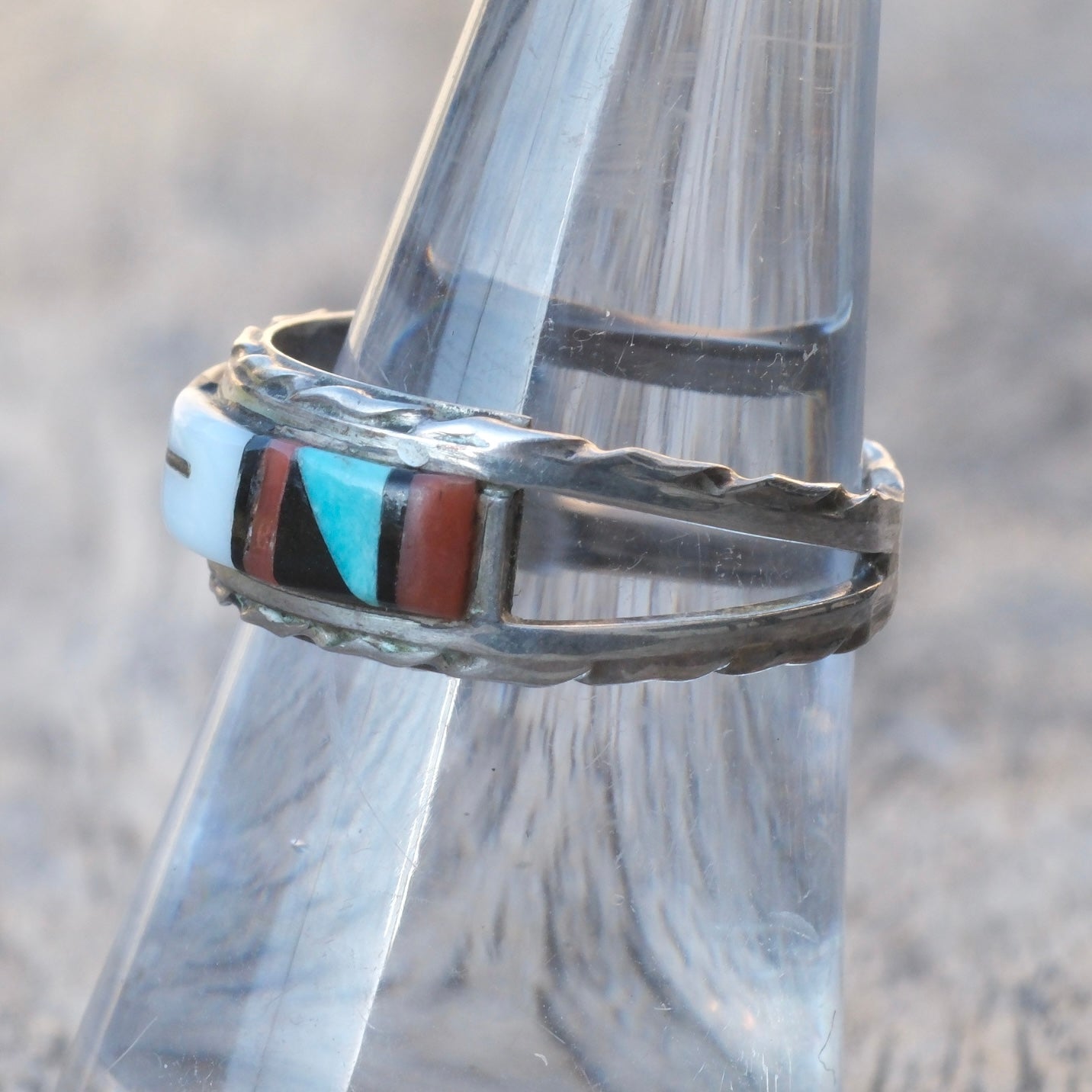Vintage Sterling Zuni Inlay Band 7.5