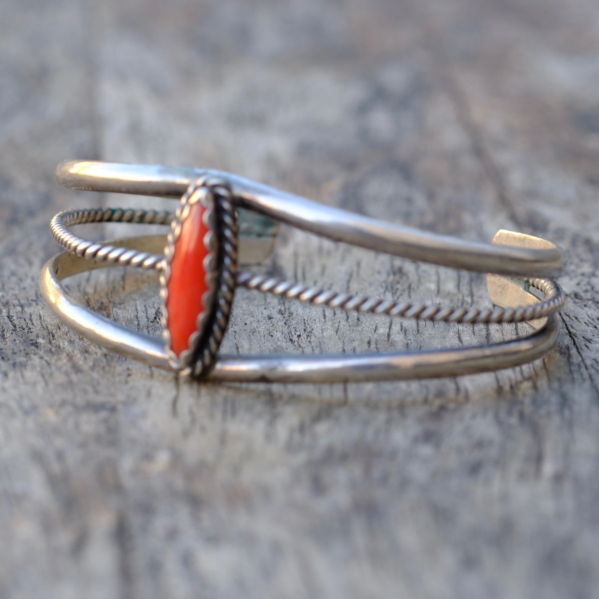 Vintage Sterling Coral Cuff Bracelet