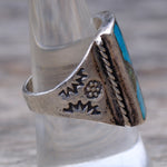 Vintage Sterling Turquoise and Abalone Inlay Panel Ring 9.5