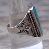 Vintage Sterling Turquoise and Abalone Inlay Panel Ring 9.5