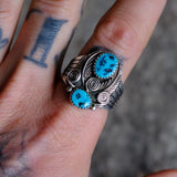 Vintage Sterling 2-Stone Turquoise Ring 10.75