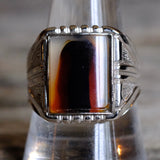 Vintage Sterling Agate Signet Ring 11