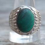 Vintage Sterling Malachite Ribbed Band Ring 12.5
