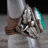 Vintage Sterling Malachite Feather Ring 9.5