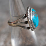 Vintage Sterling Turquoise Roper Ring 5