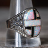 Vintage Sterling Opalite and Onyx Inlay Thunderbird Ring 12.25