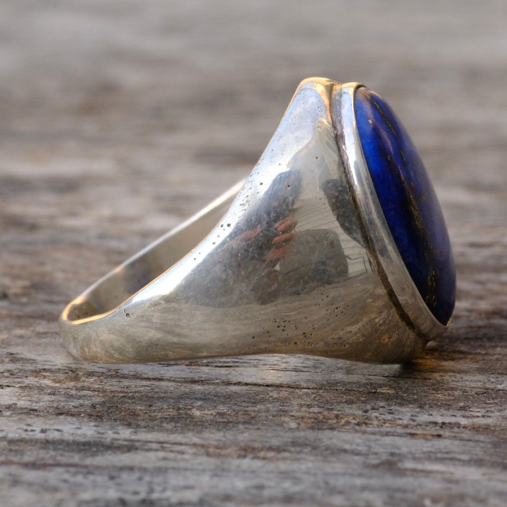 Vintage Sterling Lapis Signet Ring 9.75
