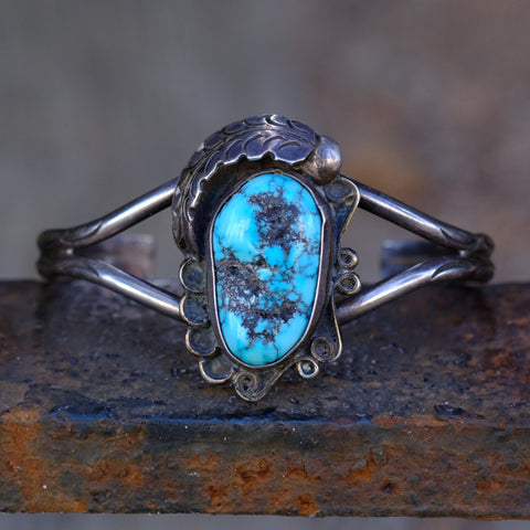 Vintage Sterling Turquoise Feather Cuff