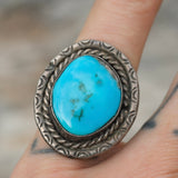 Vintage Sterling Turquoise Roper Ring 5.5