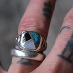 Vintage Sterling Multi Stone Inlay Ring 9