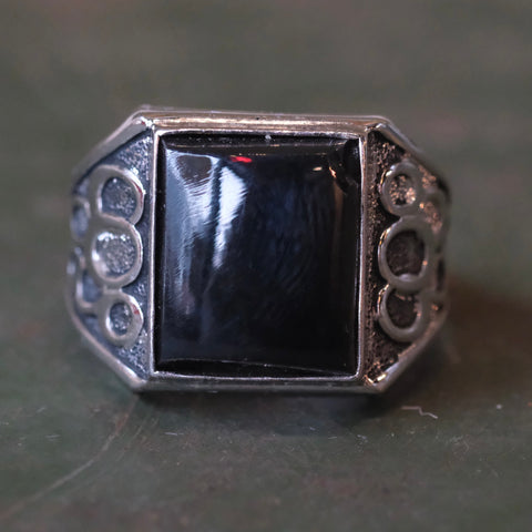 Vintage Sterling Onyx Signet Ring 11