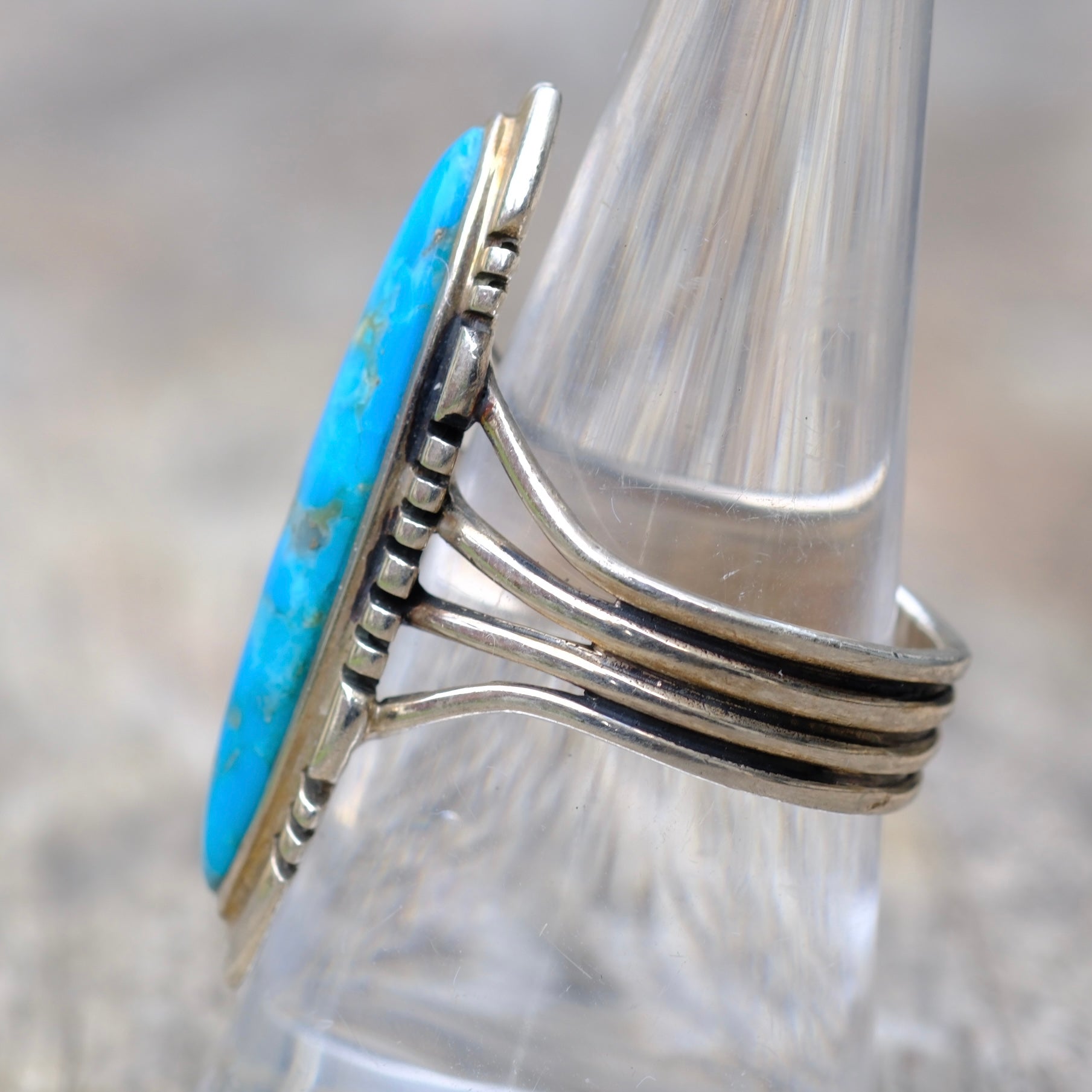 Vintage Sterling Block Turquoise Ring 9