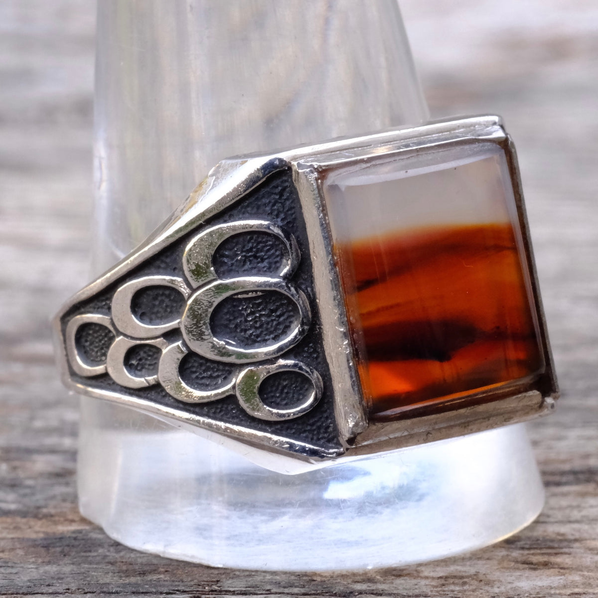 Vintage Sterling Agate Signet Ring 13.75