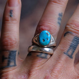 Vintage Sterling Turquoise Stamped Band Ring 9.25