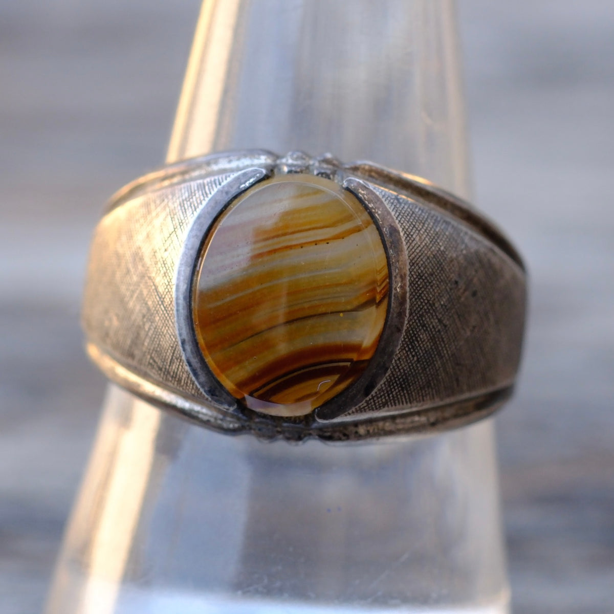 Vintage Sterling Agate Ring 9.5