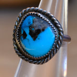 Vintage Sterling Turquoise Roper Ring 5.25