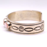 Vintage Sterling 3-Stone Mother Of Pearl Stamped Cuff Bracelet 6.25"