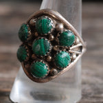 Vintage Sterling Malachite Cluster Ring 10.5