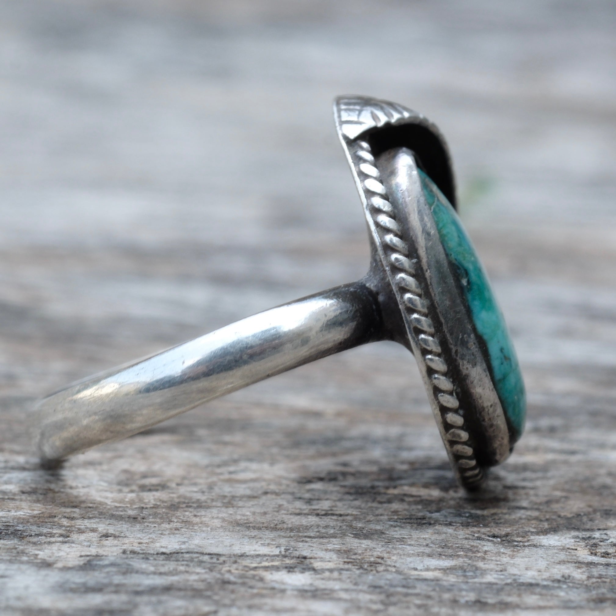 Vintage Sterling Turquoise Feather Ring 9.5