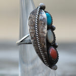 Vintage Sterling Multistone Feather Ring 4.25