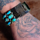 1950's Vintage Sterling 18 Stone Turquoise Watch Cuff