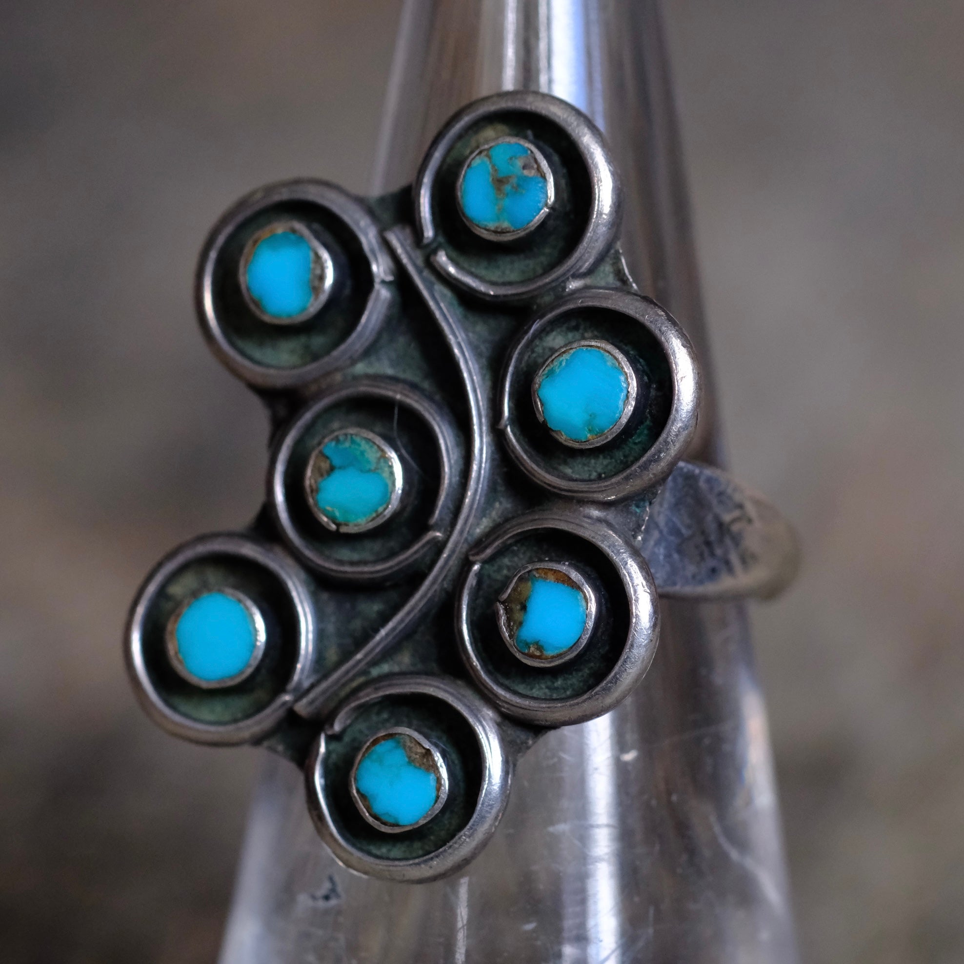 Vintage Sterling Turquoise Cluster Ring 5.75