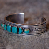 R. Bennet Sterling Stamped 6-Stone Turquoise Cuff Bracelet 6.75"