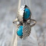 Vintage Sterling Turquoise Feather Ring 6.75